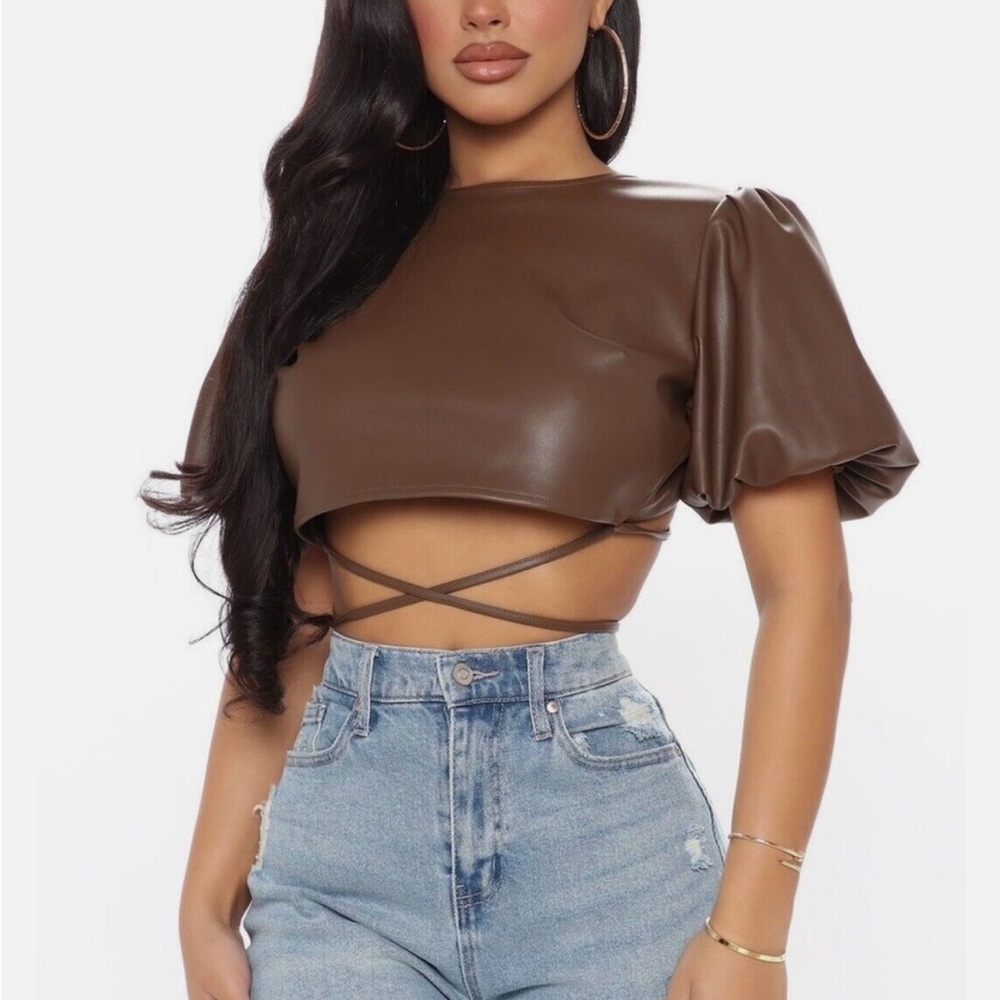 Brown Faux Leather Crop Top